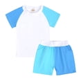 thumbnail image 1 of Économies d'Automne! HVOBTTY Ensemble Décontracté 2 Pcs pour Fille à Manches Courtes, Ensemble 2 Pcs pour Fille à Couleur Unie avec Encolure Ronde Filetée, Manches Courtes et Shorts Bleu Pâle, 60, 1 of 4