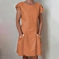 thumbnail image 1 of LOVZFMLL Women's New Solid Button Double Pocket Contrast Round Neck Dress Orange 2XL, 1 of 8