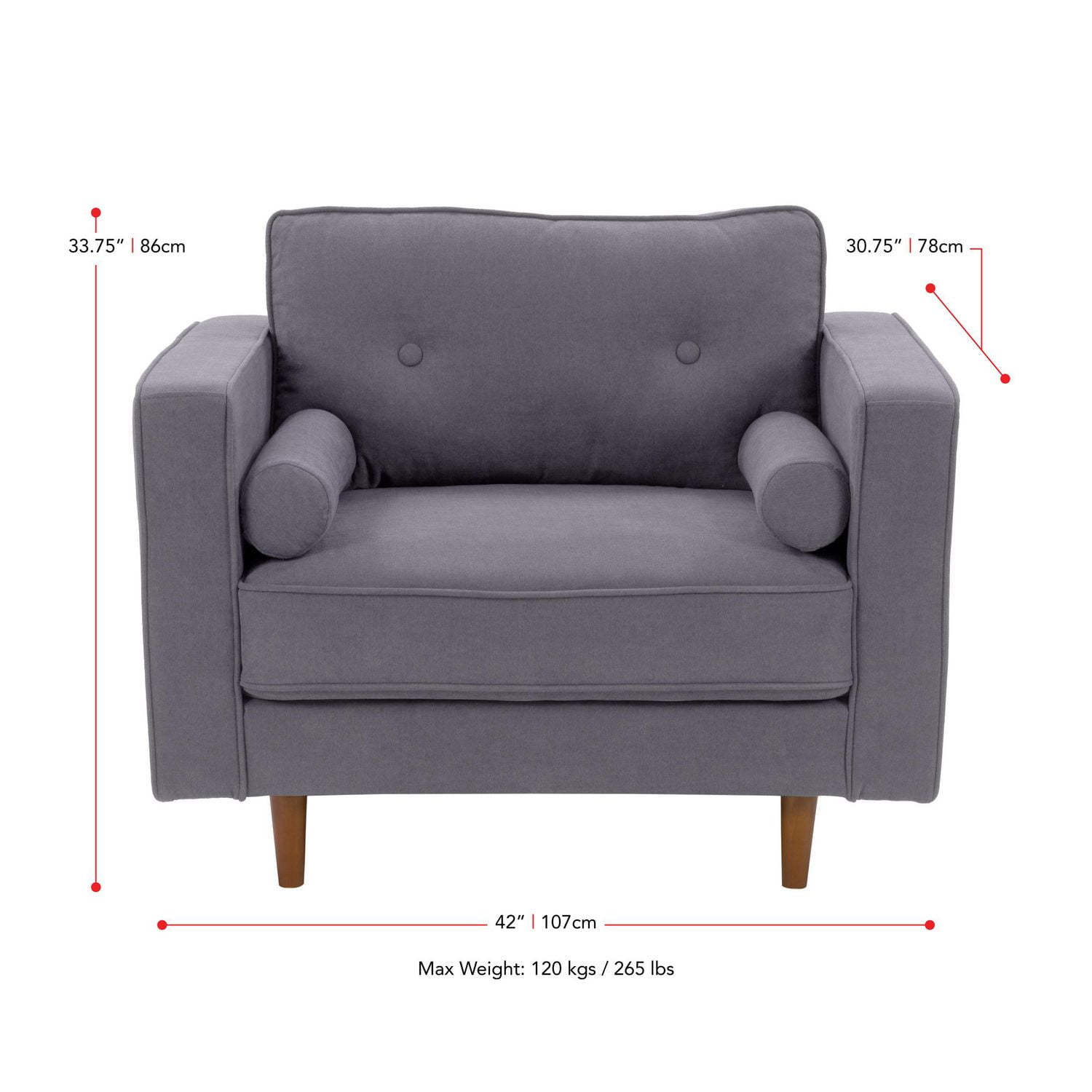 Ensemble de salon CorLiving Mulberry 4 pièces, rembourré en microfibre, style milieu de siècle moderne, avec causeuse, canapé, fauteuil et pouf, gris