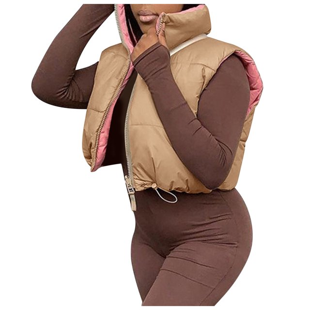 Veste Courte à Col Montant d'Hiver pour Femme, Douce et Chaude, avec Fermeture Éclair, pour l'Automne et le Temps Froid