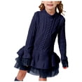 thumbnail image 1 of Splozh Robe pour Bébé Fille, Printemps et Automne, Robe de Fête à Manches Longues pour Filles, Robe en Maille à Motif, Bleu Marine, 5-6 Ans, 1 of 6