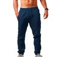 thumbnail image 1 of Innerwin Bottoms Solid Color Men Pants Outdoor Elastic Waist Loose Trousers Navy Blue L, 1 of 7