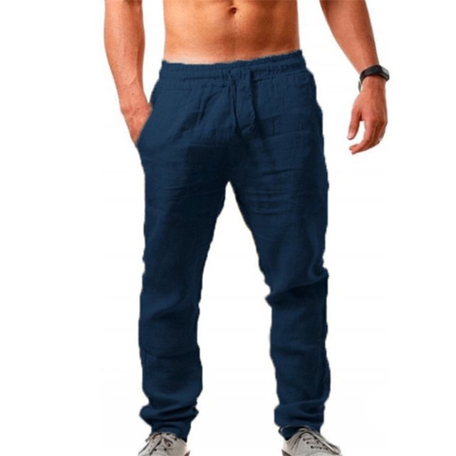 Innerwin Bottoms Solid Color Men Pants Outdoor Elastic Waist Loose Trousers Navy Blue L