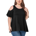 thumbnail image 1 of CHUANK Women‘s Plus Size Cold Shoulder Tunic Top Summer Short Sleeve Blouse, 1 of 7