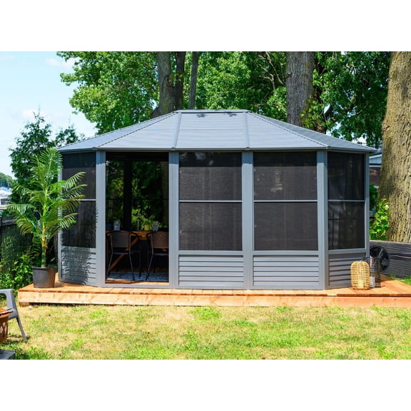 Gazebo Penguin Florence Solarium toit en métal 12 ft. x 15 ft. en Gris