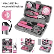 CUITING Household Hand Tool Set Home Repair Tool Kit Pink Tool Set for Women with Case Steel Pink 3.19 lbs 37Pcs
