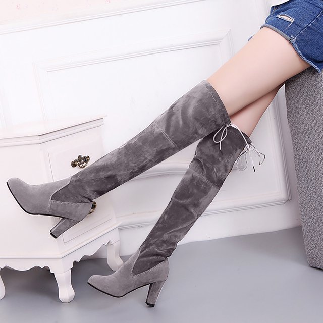 Bottes Mi-Mollet d'Hiver Chaudes pour Femmes à Rivets, Fermeture Éclair, Talons Sabots, Équitation, Aguichant