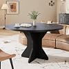 47 Inch Round Dining Table for 4-6 People, Modern Space Saving Kitchen Table with Wood Pedestal Base, Sturdy MDF Dining Table for Living Room, Apartment, Dining Room，Black