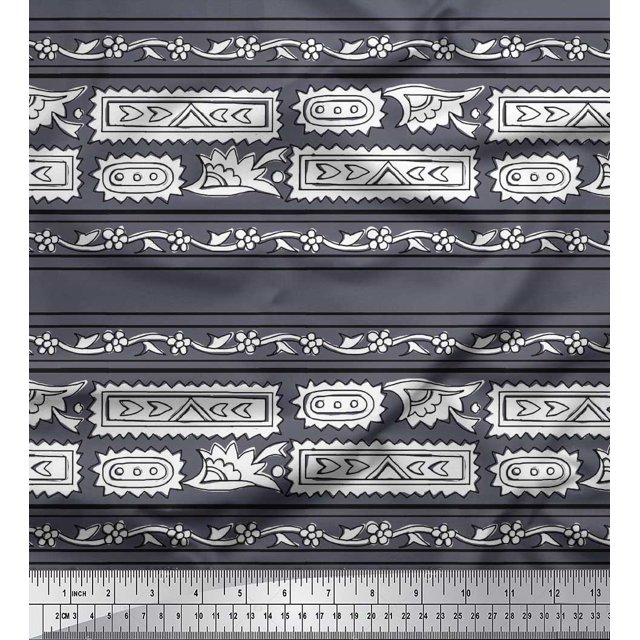 Soimoi Satin Silk Fabric Ethnic Block Decor Fabric Printed Yard 42 Inch Wide