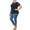 thumbnail image 2 of Agnes Orinda Women's Plus Size Tops Lace Panel Short Sleeves Spring Summer Solid Work Blouses 4X Dark Blue, 2 of 7