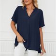 thumbnail image 2 of Birdeem Mode pour Femmes Manches Courtes Rétro Col Rond Pâques Couleur Unie Hauts Amples Blouse Manche, 2 of 8
