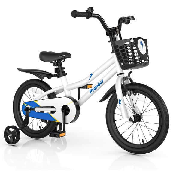 Costway 16" Kid's Bike with Removable Training Wheels & Basket for 4-7 Years Old White