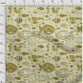 thumbnail image 4 of oneOone Georgette Viscose Olive Green Fabric Asian Block Fish Craft Projects Decor Fabric Printed By The Yard 42 Inch Wide, 4 of 4