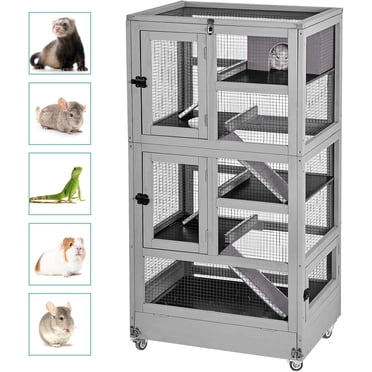 Aivituvin 5 Levels Wooden Chinchilla Cage Ferret Habitat Chew Proof Frame Mobile Cage