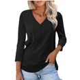 thumbnail image 1 of FAIWAD Womens V Neck 3/4 Sleeve T-Shirts Solid Color Casual Basic Tops 2024 Button Up Tees Blouses, 1 of 6