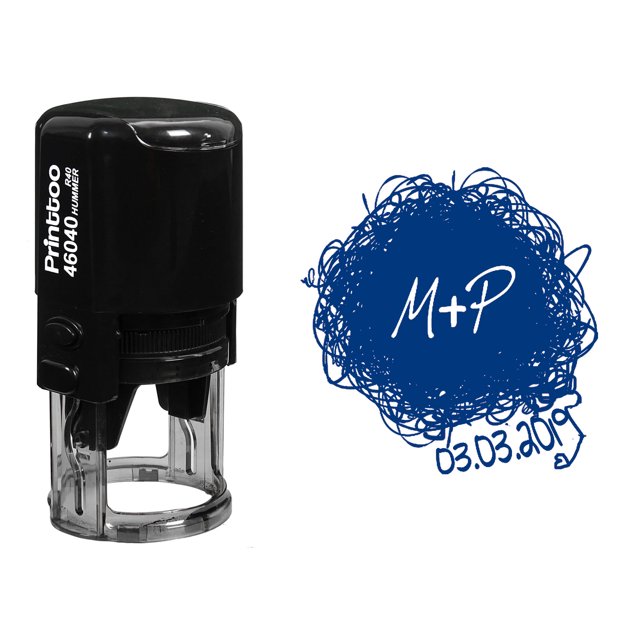 Printtoo Self Inking Custom Round Scribble Rubber Stamp Save The Date Personalized Stamper-Blue