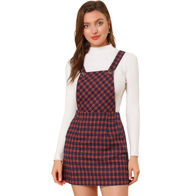INSPIRE CHIC Robe à Bretelles Décontractée pour Femme à Imprimé à Carreaux à Bretelles Ajustables Rouge Bleu TP