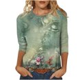 thumbnail image 2 of T-shirts pour Femmes T-shirt Ample Imprimé de Mode pour Femmes Blouse à Manches 3/4 Col Rond Hauts Décontractés Blouses pour Femmes Été en Liquidation, 2 of 5