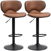 HOMCOM Vintage Bar Stool Set of 2 Leathaire Adjustable Height Chairs