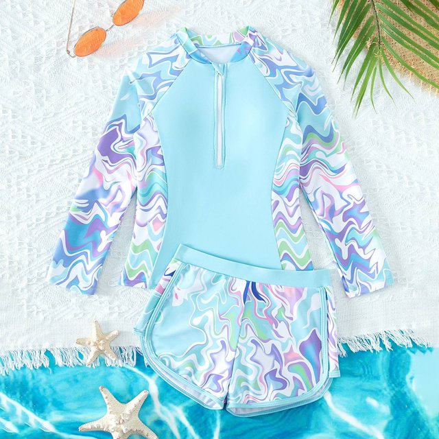 Maillot de Bain Fille 2 Pcs Tankini d'Été Rayé à Volants Maillot de Bain 11-12