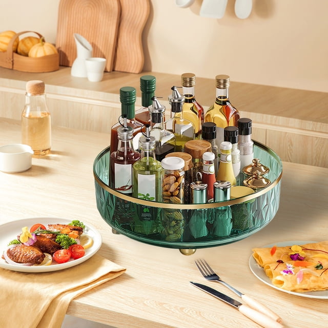 YIMWNYI Plateau à Fruits Rond Transparent Rotatif pour la Maison, Plateau à Collations en Plastique Transparent, Rangement Empilable Facile à Nettoyer, Multifonctionnel pour Fruits, Desserts, Apéritifs, Présentoir de Table Élégant