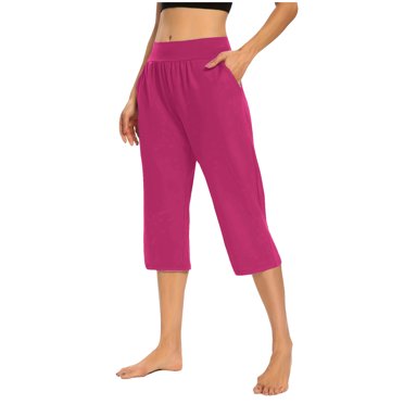 QIPOPIQ Women's Capri Pants Summer Loose Yoga Pants Comfy Workout Cropprd Pants with Pockets Clearance