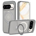 thumbnail image 1 of Asuwish Phone Case for Google Pixel 9/10/9 Pro/10 Pro 5G Tempered Glass Screen Protector Magnetic Bracket stand Translucent Shockproof Protective Cell Cover Pixel9 Pixel10 9Pro 10Pro Women Men Grey, 1 of 7