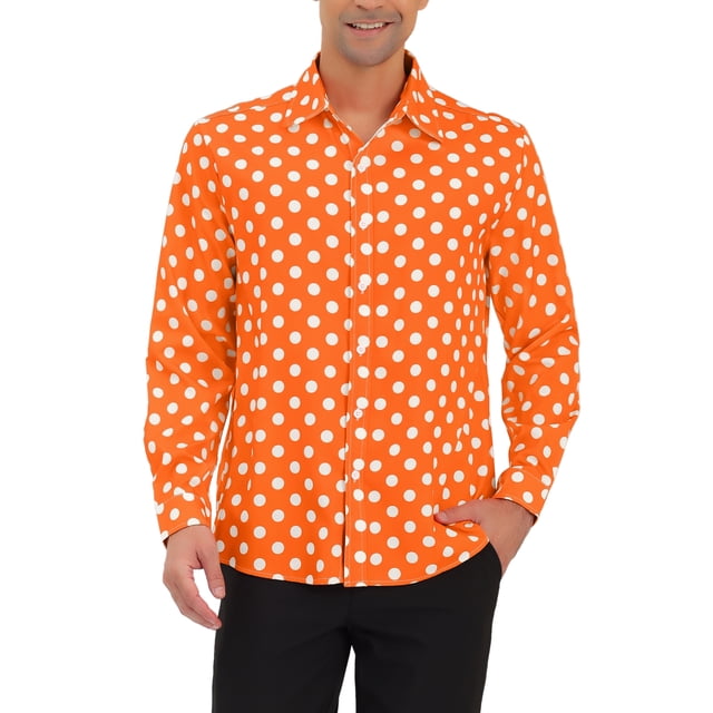 INSPIRE CHIC Men's Shirt Polka Dots Pattern Point Collar Long Sleeve Button Down Shirt 38 Orange
