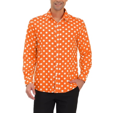 INSPIRE CHIC Men's Shirt Polka Dots Pattern Point Collar Long Sleeve Button Down Shirt 50 Orange