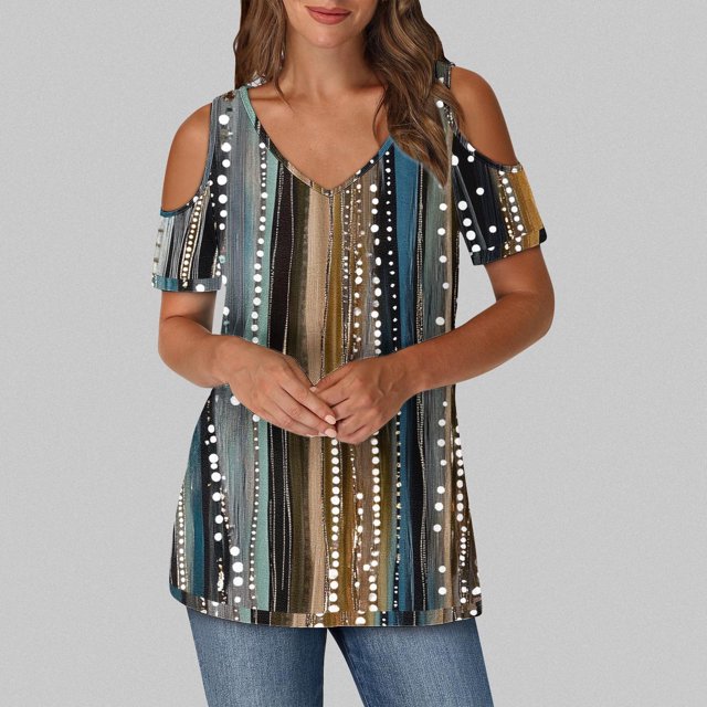 Soki Women's Off Shoulder Tee Clearance Blouses Short Sleeved V-Neck Fashionable Tops