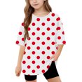thumbnail image 1 of T-Shirts à Manches Courtes à Col Rond pour Filles Haut Tee Enfants Coton Rayé Imprimé T-Shirt Ample Rouge 6-7 Ans, 1 of 8