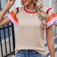 thumbnail image 4 of Pisexur Hauts pour Femmes Confort Printemps Hauts pour Femmes Nouveau Col Rond Tricot Design Color-Block Hauts Décontractés pour Femmes Chandail à Manches Courtes Doux, Hauts Mignons pour Femmes, 4 of 6