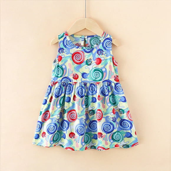 Girls Dress Toddler Baby Girls Summer Colorful Candy Print Sleeveless Casual Dress Soft Breathable Flowy Dresses Kids Dress Blue 9 Years-10 Years