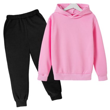 XASZHN Children Kids Casual Letter Printed Long Sleeve Hoodie Pullover Sweatshirt Tracksuit Jogger Sweatpants Unisex 2 PC Sweatsuit Set Clothes Set Pink 4-5 Years