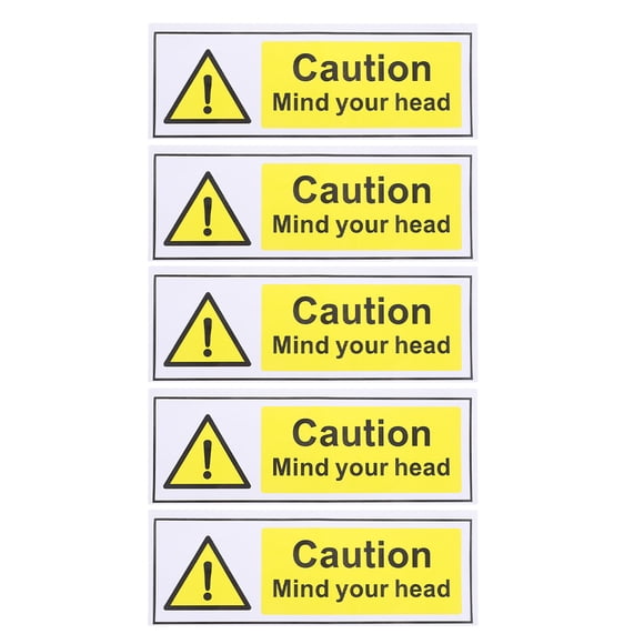 5pcs Caution Sign Mind Your Head Stickers Self Adhesive Safety Warning Stickers For Machinery Industrial Equipment Warehouses