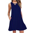 thumbnail image 2 of CEHVOM Ladies Solid Color Cross Strap V-Neck Belt Sleeveless Vest Mini Dress, 2 of 5