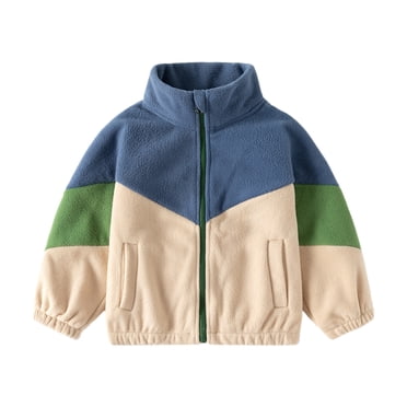 QUYUON Toddler Boy Fleece Jacket Baby Boys Color Block Lightweight Zip up Long Sleeve Hight Neck Jackets Winter Warm Coat Outerwear with Pockets Beige 5T