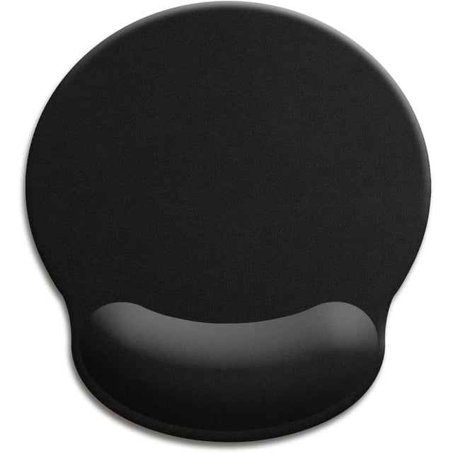 Ergonomic Mouse Pad with Wrist Support Gel Mouse Pad with Wrist Rest in black, featuring a soft gel-filled cushion for wrist comfort and pain relief. Designed with a smooth Lycra surface for precise mouse tracking and a non-slip rubber base for stability during use. Suitable for laptops, desktop computers, and gaming setups.