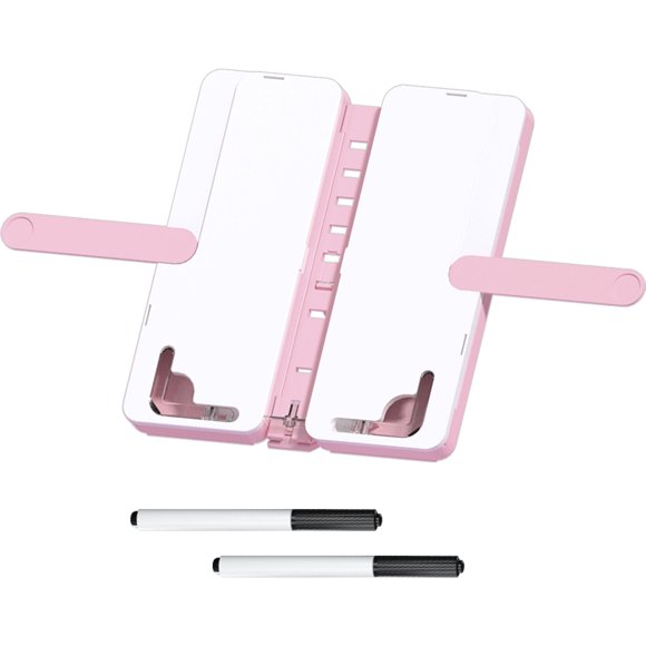NBX Dual-Layer Reading Stand and Pencil Case Combo - Adjustable 7 Angles, Includes 2 Erasable Pens, 3 Stickers, and Cleaning Cloth in Pink Color