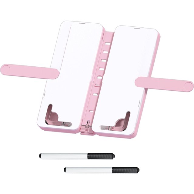 NBX Support de Lecture à Double Couche et Trousse à Crayons - 7 Angles Réglables, Comprend 2 Stylos Effaçables, 3 Autocollants et un Chiffon de Nettoyage de Couleur Rose