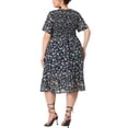 thumbnail image 3 of GRACE & GRANDEUR Robe Midi Évasée Élégante à Smocks à Fleurs pour Femme Grande Taille2X Bleu, 3 of 6