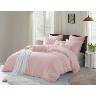 Swift Home Ultra-Soft Prewashed Wrinkle Texture Duvet Cover Set, Solid, Rose Blush, King