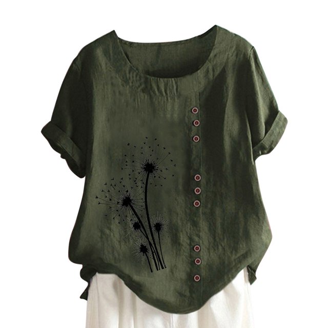 Chemise à Manches Longues Femme Femmes Été Décontracté Col Rond Manches Courtes Imprimé Chemise Ample Hauts Femmes Hauts d'Été Coupe Ample Femmes Hauts à Manches Courtes Femmes Hauts à Manches Courtes