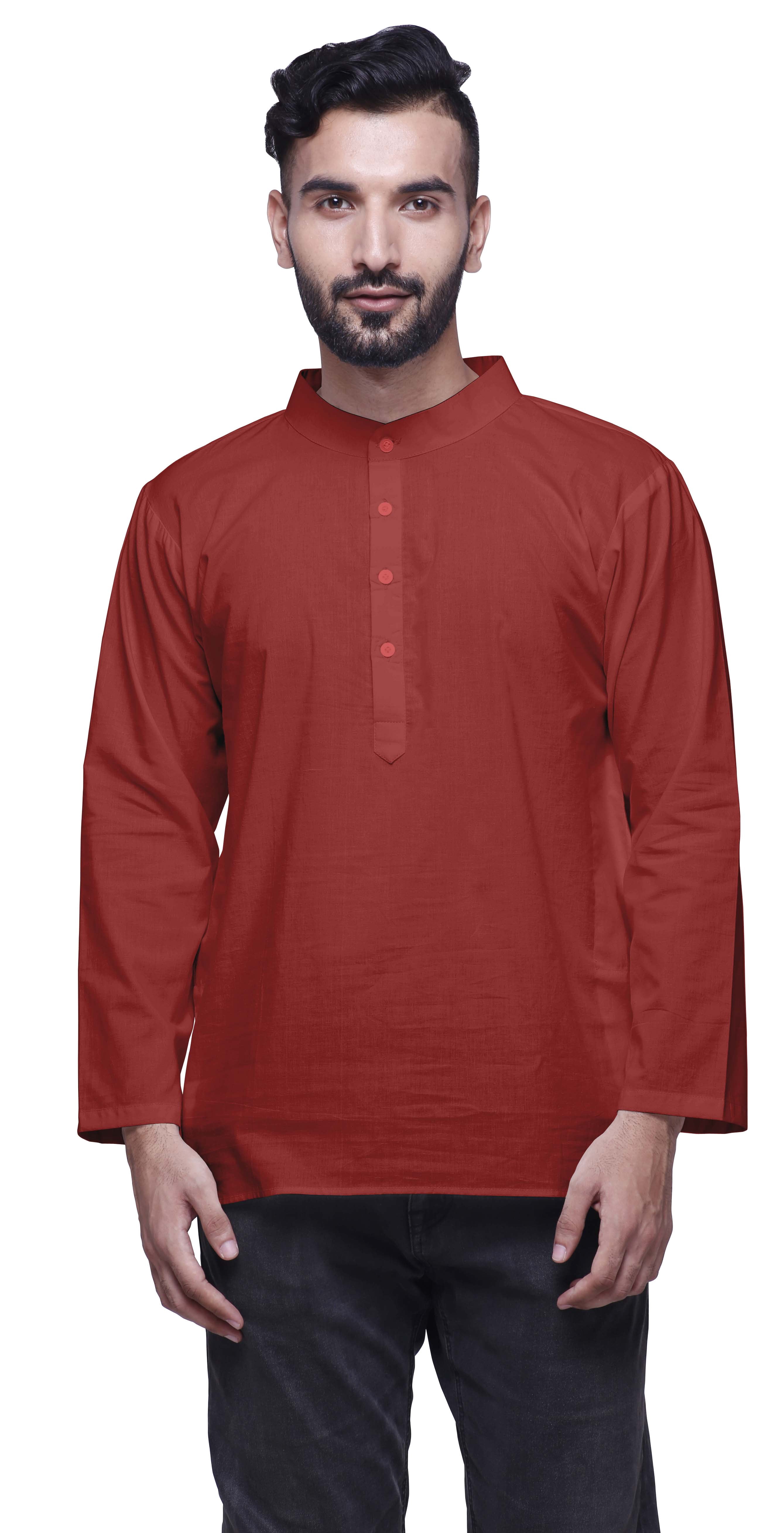 Atasi Long Sleeve Kurta For Men Solid Mandarin Collar Ethnic Shirt