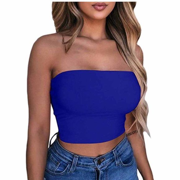 Aqestyerly Women's Strapless Tube Top,Solid Color Summer Casual Fashion Blouse for Beach or Daily Wear