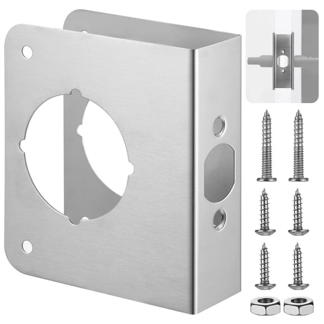 Lock and Door Reinforcer, Door Lock Reinforcement Plate, Stainless Steel Home Security Door Lock Plate with 1-3/8" Thickness, 2-3/8" Backset, and 2-1/8" Bore