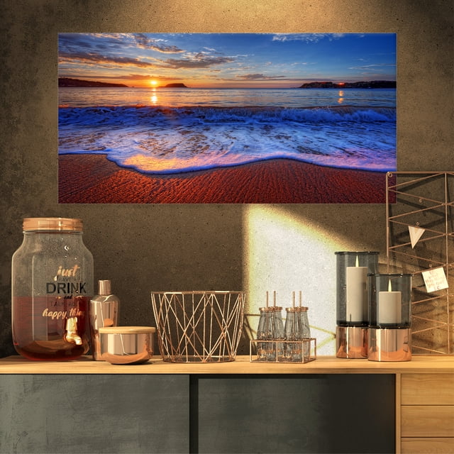 Blue Waves on Sandy Beach - Seashore Canvas Art Print