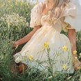 thumbnail image 3 of Women Off Shoulder Puff Sleeve Mini Dress Tulle Princess Dress Ruffle Mesh Evening Party Prom Dress, 3 of 6