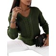 thumbnail image 1 of LUXUR Chandails Tricotés Épais pour Femmes Tricot Chic Chandail Vert Armée P, 1 of 3