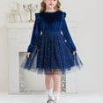 thumbnail image 1 of TIMIFIS Robe de Princesse Bleue pour Filles en Tulle à Étoiles et Paillettes, Manches Longues, Couleur Unie, Col Ras du Cou, Robe Midi Évasée, Mariage, Fête, Soirée, Danse, Fête d'Anniversaire, Robe de Bal pour Enfants, 1 of 9